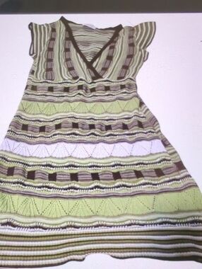 Chesley Striped V‑Neck Knit Dress in Light Green and Brown
